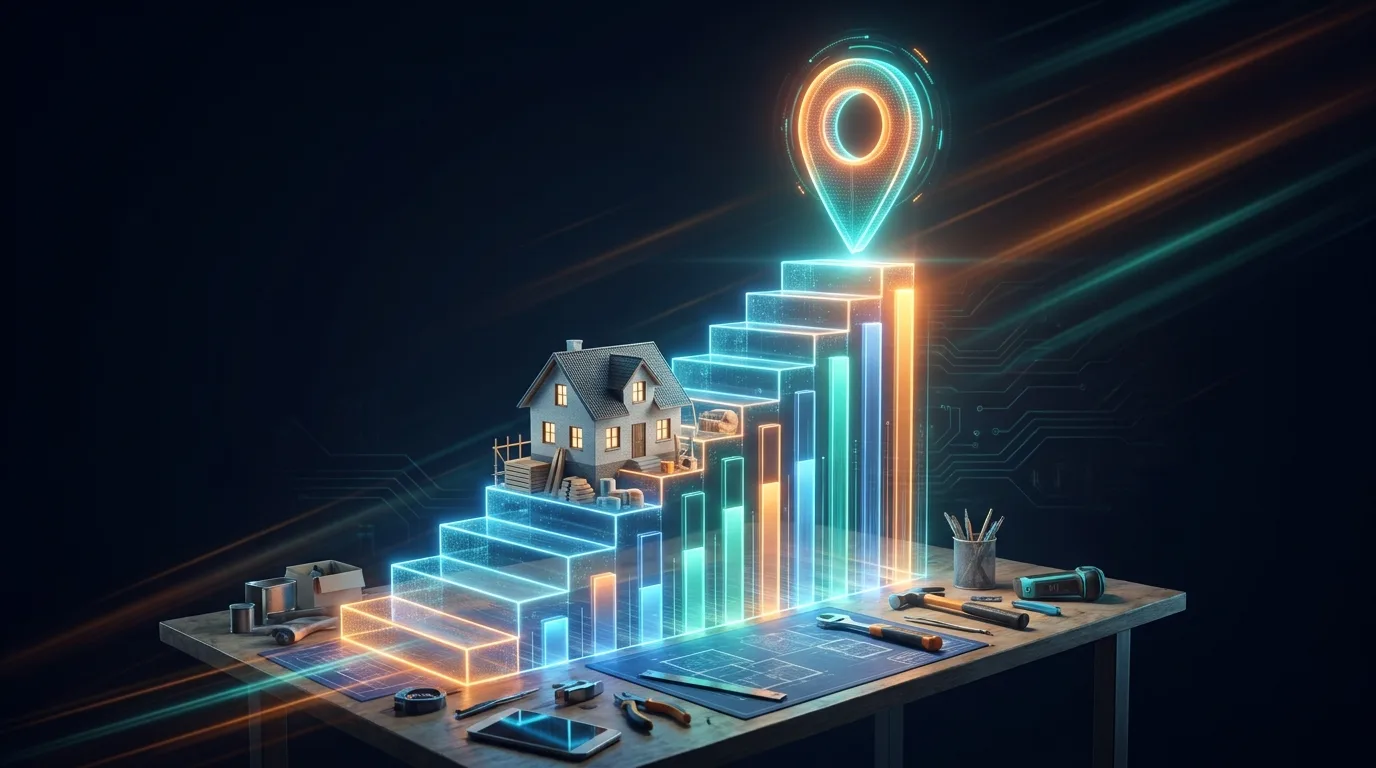 Holographic timeline showing contractor SEO results building month by month